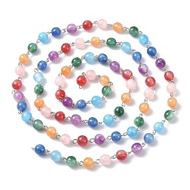 Chaînes de perles rondes en résine faites à la main, avec les accessoires en laiton de platine, non soudée
