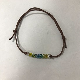 Glass Seed Braided Bead Bracelets, Waxed Cotton Adjustable Bracelet