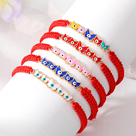 Fashion Red Bracelet Colorful Oil Drop Butterfly Evil Eye Handmade Braided Jewelry