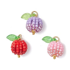 Подвески из стеклянных бусин в виде ягод и фруктов, с латунной петлей, акриловыми подвесками и круглой бусиной из перламутрового стекла