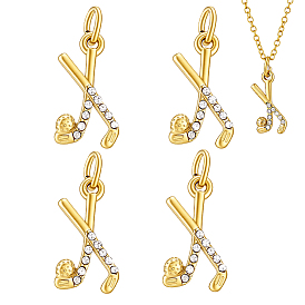 4Pcs Sports 304 Stainless Steel Rhinestone Pendants, Hockey Stick Charms