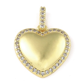 Rack Plating Brass Micro Pave Cubic Zirconia Pendant, Long-Lasting Plated, Lead Free & Cadmium Free, Heart