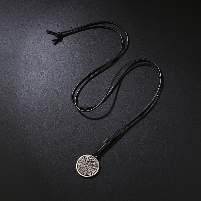 Регулируемый кулон в виде компаса викингов из сплава с вощеным шнурком для мужчин, платина