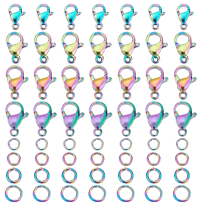 40 шт. 4 стиль ионное покрытие (IP) радужного цвета 304 застежки-лобстеры из нержавеющей стали, с 40 соединительными кольцами