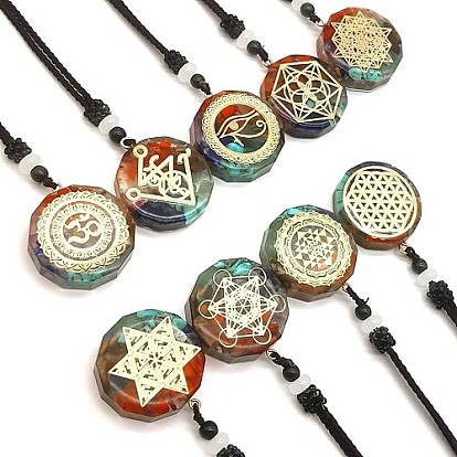 Mixed Gemstone Pendant Necklaces, Flat Round