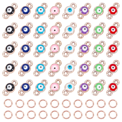 160Pcs 8 Colors CCB Enamel Links Connectors, with Brass Jump Rings, Evil Eye