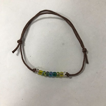 Glass Seed Braided Bead Bracelets, Waxed Cotton Adjustable Bracelet