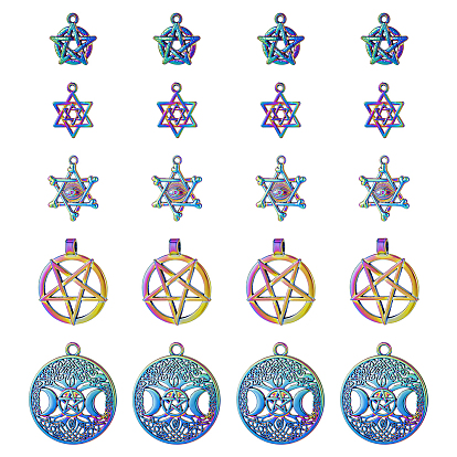 20 шт 5 подвески из сплава с покрытием, без кадмия и без свинца, пентакль и звезда давида с глазом и плоской круглой луной и звездой