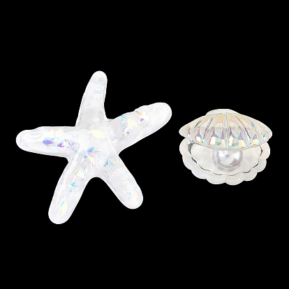 Кабошоны из прозрачной смолы с уф-покрытием на тему океана, радужный