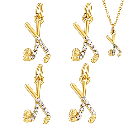 4Pcs Sports 304 Stainless Steel Rhinestone Pendants, Hockey Stick Charms