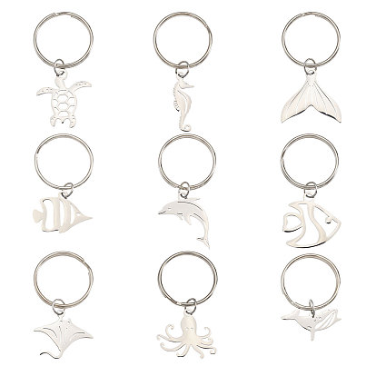 9 шт. тема океана 304 брелки из нержавеющей стали, цвет нержавеющей стали, разнообразные