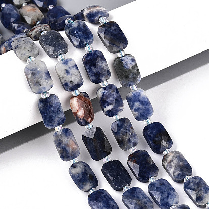 Природный содалит бисер нитей, прямоугольные, граненые, с бисером