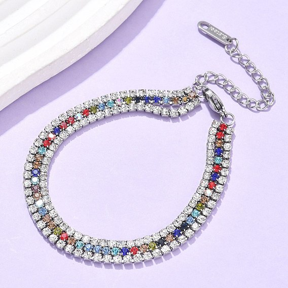 304 из нержавеющей стали браслеты многожильных, браслеты-цепочки со стразами для женщин