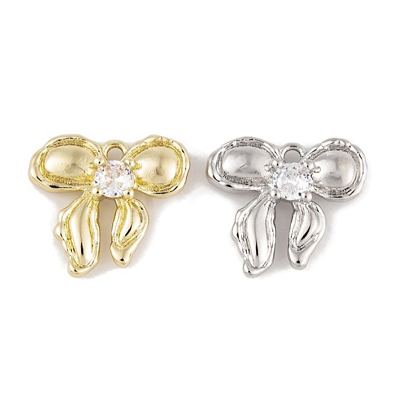 Латунные микропаве прозрачные подвески с фианитом, без кадмия, без никеля и без свинца, долговечный, бантом прелести