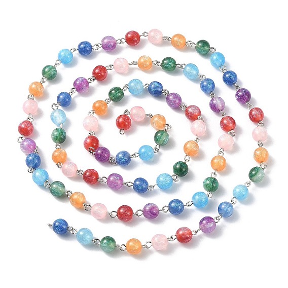 Handmade Resin Round Beaded Chains, with Platinum Brass Findings, Unwelded