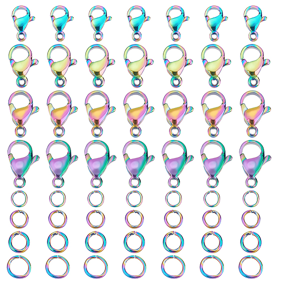40 шт. 4 стиль ионное покрытие (IP) радужного цвета 304 застежки-лобстеры из нержавеющей стали, с 40 соединительными кольцами