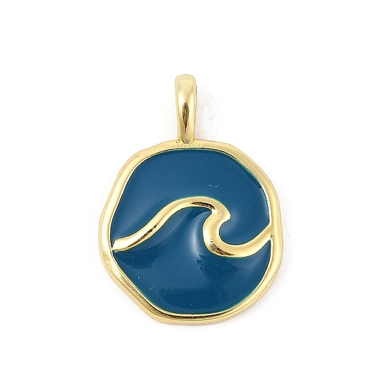 Латунь эмаль подвески, стойки покрытие, долговечный, без свинца и без кадмия, плоский круглый с подвеской в виде морской волны, реальный 18 k позолоченный