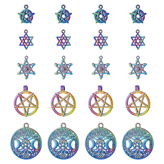 20 шт 5 подвески из сплава с покрытием, без кадмия и без свинца, пентакль и звезда давида с глазом и плоской круглой луной и звездой