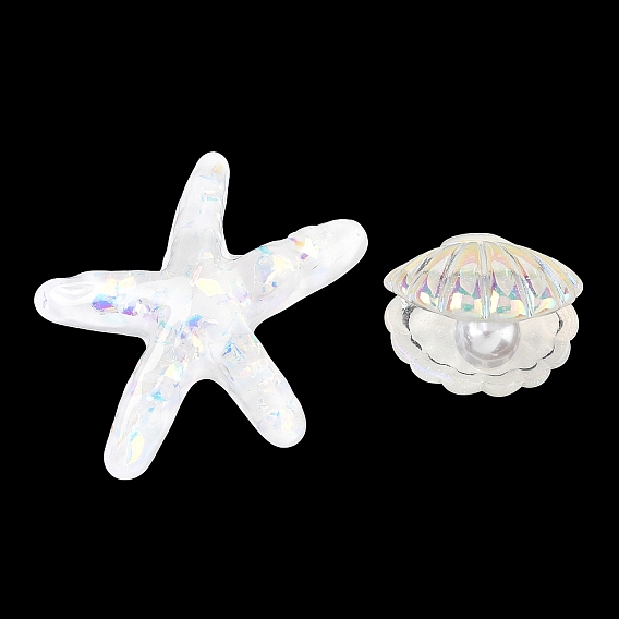 Кабошоны из прозрачной смолы с уф-покрытием на тему океана, радужный