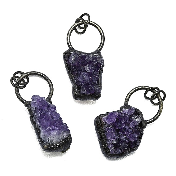 Подвески из гальванизированного необработанного натурального аметиста, подвески-неггеты с латунными кольцами