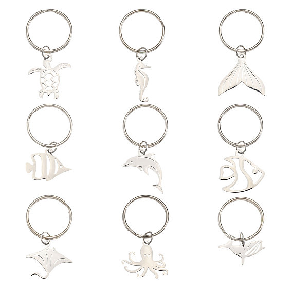 9 шт. тема океана 304 брелки из нержавеющей стали, цвет нержавеющей стали, разнообразные