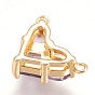 Glass Charms, with Brass Finding, Nickel Free, Heart, Real 18K Gold Plated