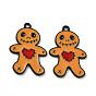 Halloween Theme Alloy Enamel Pendants, Gingerbread Man with Red Heart