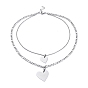 304 Stainless Steel Double Layer Necklaces, with Figaro Chains & Rolo Chains, Heart