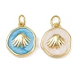 Латунные подвески, с эмалью и кольцом для прыжков, плоская круглая с подвеской из ракушек, стойки покрытие, долговечный, без кадмия и без свинца, реальный 18 k позолоченный