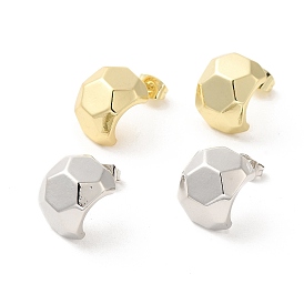 Hexagon Brass Stud Earrings, Half Hoop Earrings