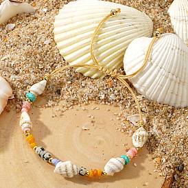 Bohemian Conch Shell & Mixed Stone Bead Braided Bracelets, Adjustable Bracelets for Women