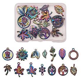 14 Pcs Flower & Leaf Themed 316L Surgical Stainless Steel Pendants, Mixed Shapes