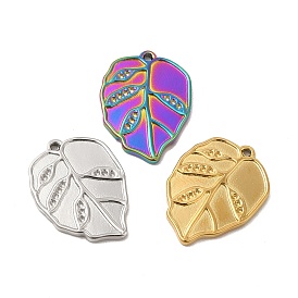 Ion Plating(IP) 304 Stainless Steel Pendant Rhinestone Settings, Leaf