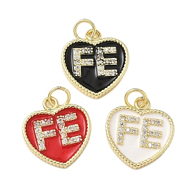 Латунные микро проложить кубического циркония подвески, сердце со словом fe, с эмалью, стойки покрытие, без свинца и без кадмия, долговечный, с целью перехода в кольце, реальный 18 k позолоченный