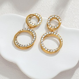 304 Серьги-гвоздики из нержавеющей стали и стекла, Кольцевая форма, золотые