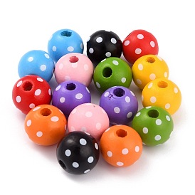 Dyed Natural Wooden Beads, Macrame Beads Large Hole, Round with Polka Dot
