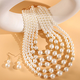 Комплекты ювелирных изделий из пластика и сплава с искусственным жемчугом, включают серьги и ожерелья, круглые