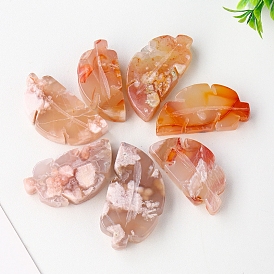 Natural Cherry Blossom Agate Display Decorations, for Home Office Desk, Leaf