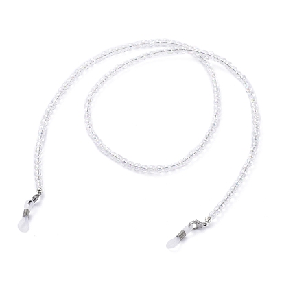 Eyeglasses Chains, Neck Strap for Eyeglasses, with Transparent Acrylic Round Beads, 304 Stainless Steel Lobster Claw Clasps and Rubber Loop Ends
