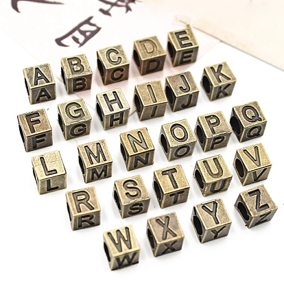 Европейские бусины из антикварного бронзового сплава, бусины с большим отверстием, куб с письмом