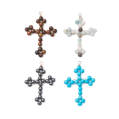 Круглые подвески из медной проволоки со смешанными камнями, подвески с крестом флери, золотые