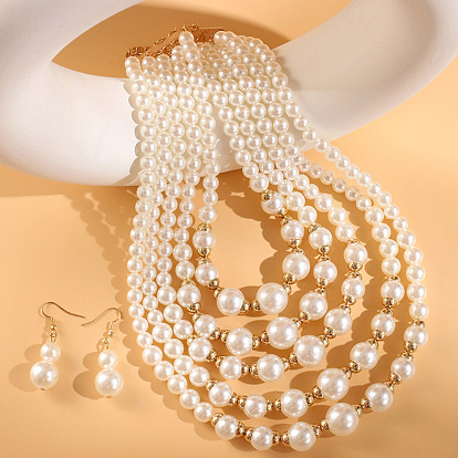 Комплекты ювелирных изделий из пластика и сплава с искусственным жемчугом, включают серьги и ожерелья, круглые