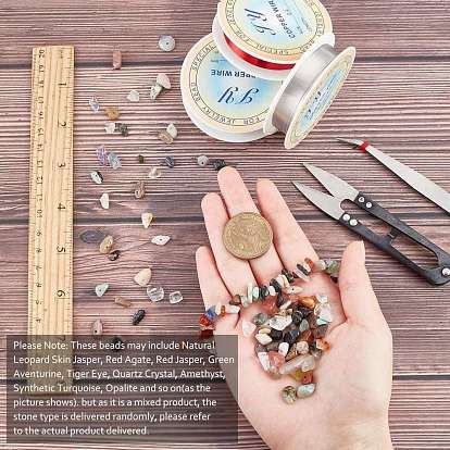 SUNNYCLUE DIY Jewelry Set Kits, Including Copper Jewelry Wire, Natural & Synthetic Mixed Gemstone Chips Beads, Elastic Crystal Thread, Brass Earring Hooks, Iron Tweezers and Iron Pins