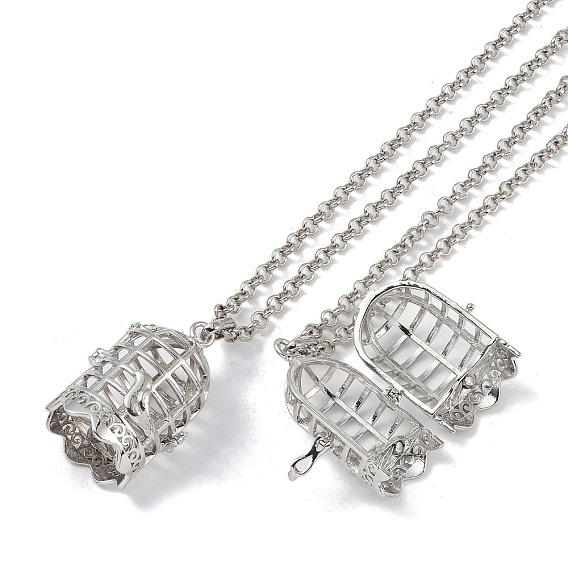 Brass Pendant Necklaces, Iron Rolo Chains, Birdcage