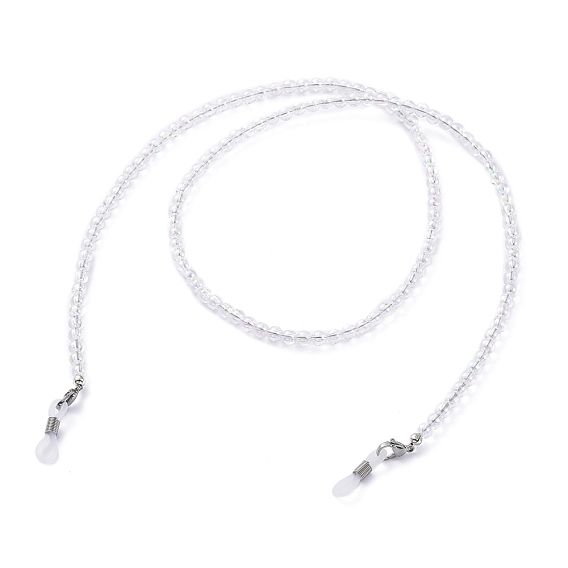 Eyeglasses Chains, Neck Strap for Eyeglasses, with Transparent Acrylic Round Beads, 304 Stainless Steel Lobster Claw Clasps and Rubber Loop Ends