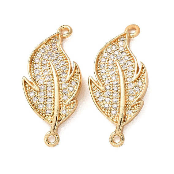 Dijes de conector de zirconia cúbica transparente con micro pavé de latón, enlaces de plumas, chapado en rack, larga duración plateado, sin plomo y cadmio