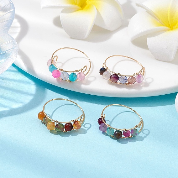 Круглые кольца из натурального агата, окрашенного и нагретого, украшения из золотой медной проволоки для женщин