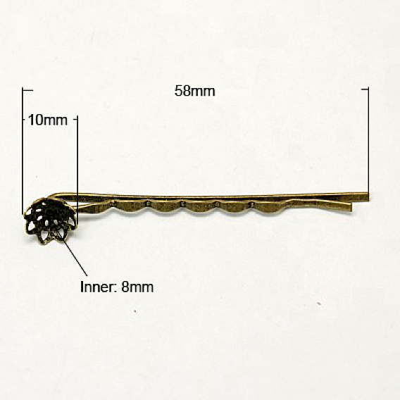 Eisen Haar Haarklammer Zubehör, mit Messing-Blumenschale, 58 mm, Fach: 8 mm