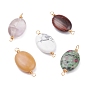 Natural Mixed Stone Links Connectors, with Real 18K Gold Plated Eco-Friendly Copper Wire, Oval