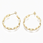 Semicircular Brass Micro Pave Clear Cubic Zirconia Cable Chain Stud Earrings, Half Hoop Earrings, with Earring Backs